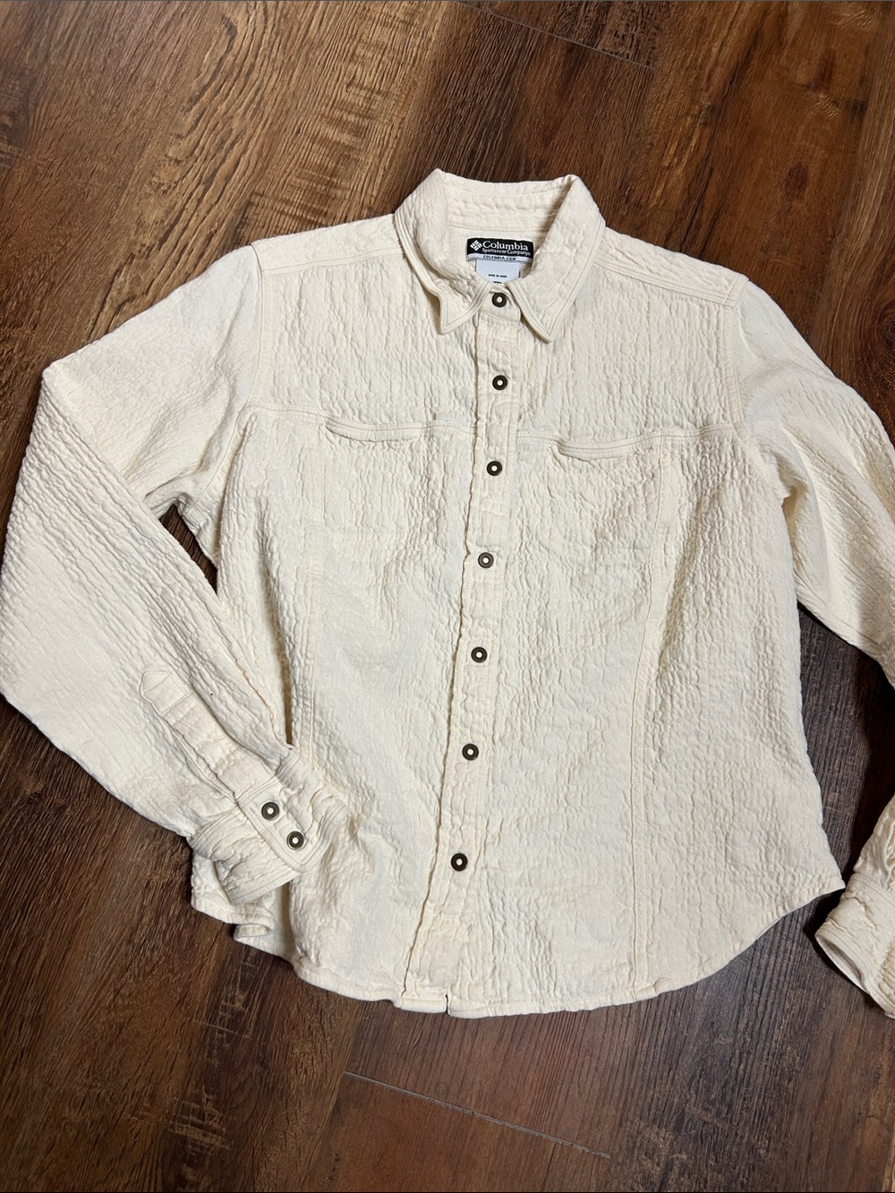 Columbia Cream Textured Long-Sleeve Button-Down Shirt